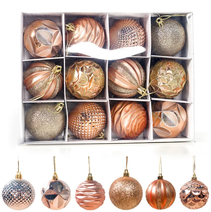 12Pck Christmas 6cm Ball Supplies Christmas Tree Ornaments Glitter Pendant Painting PVC Ornaments Set