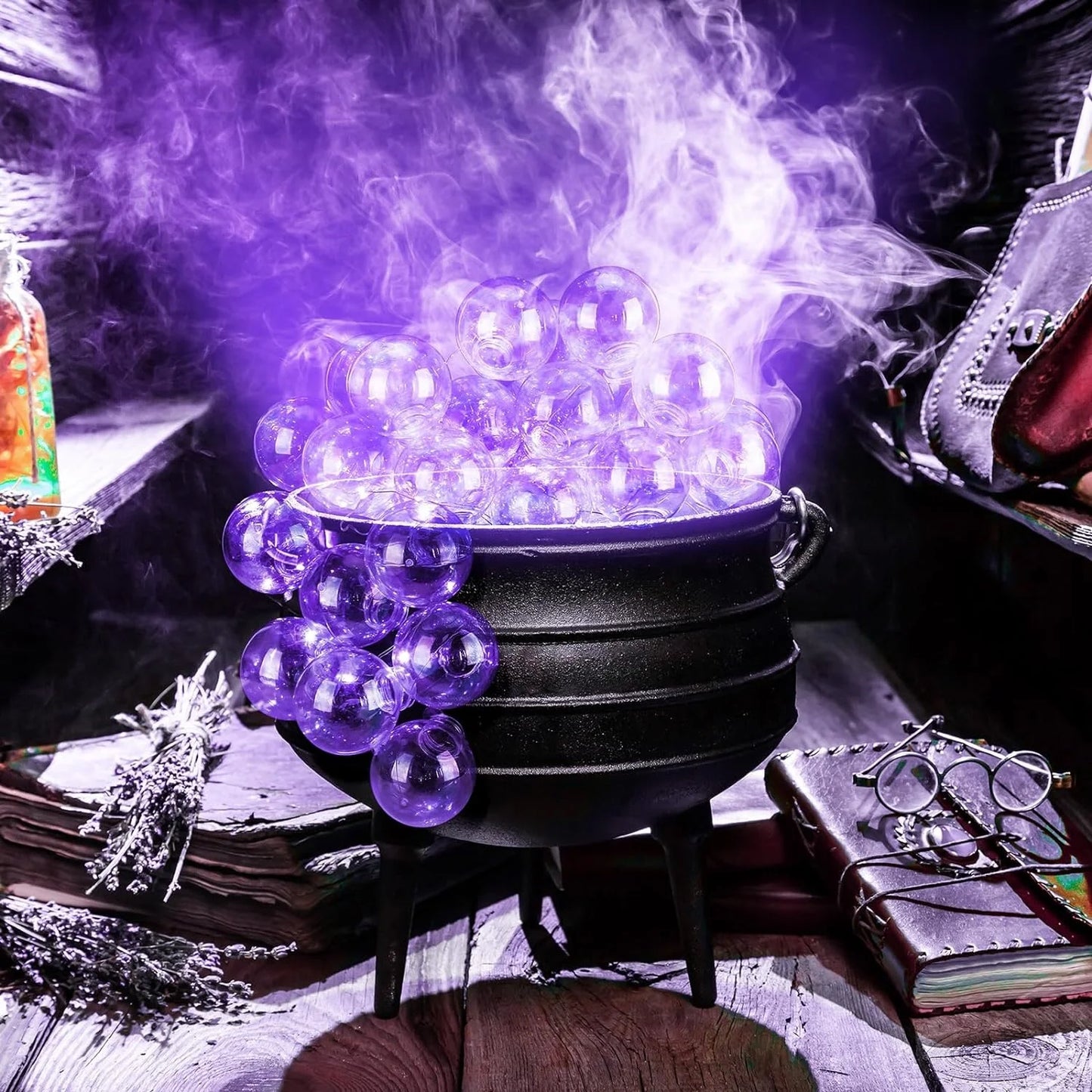 Halloween & Death Day Novelty Halloween Decorations Interior DIY Sparkling Cauldron Set Black Plastic Bowl Hocus Pocus Party Decoration