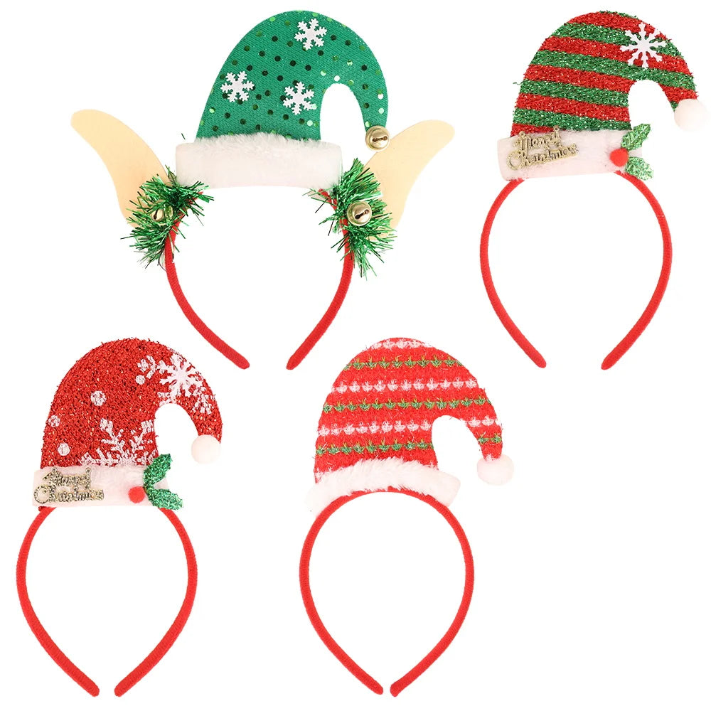 12 pcs Hot Sale Christmas Festive Party Photo Booth Classical Ornament Christmas Striped Snowflake Elf Earcap Headband