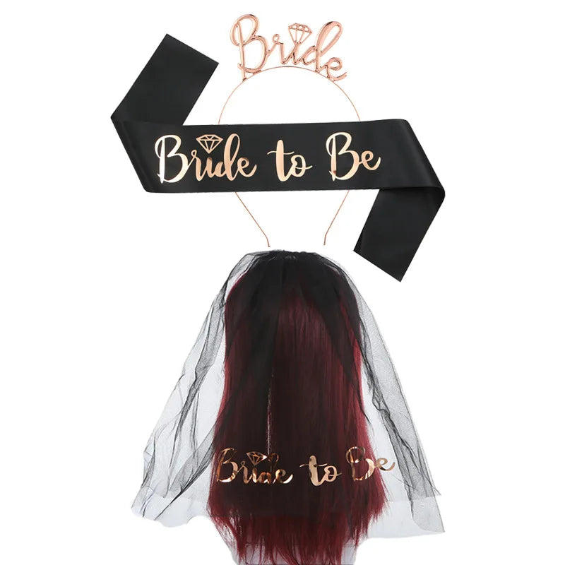 Bachelorette Party 1 Bridal Bachelorette Bridal Party Rose Gold Latte Strap Bridal Veil Bridal Crown Headband Bachelorette Party Decoration