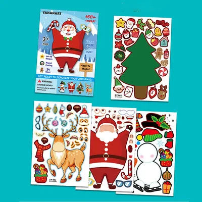 Fashion Style Christmas DIY Activity Stickers with Santa Claus Snowman Reindeer Elf