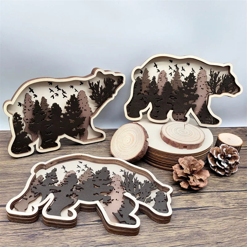 Wooden crafts, custom design multi-layer laser cut bear decoration Christmas cross decoration multi-layer camel decoration multi-layer wooden wall art