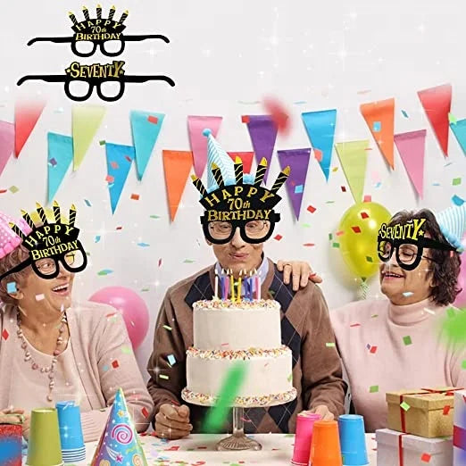 Birthday Party 2 Black Gold Theme 70th Birthday Supplies Men and Women Happy Birthday Decoration Party Glasses