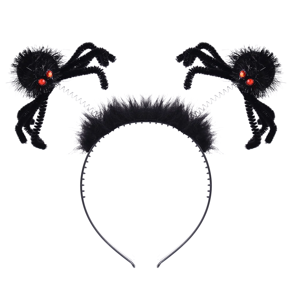 Halloween & Day of the Dead Black Feathers Tinsel Spider Bat Tentacles Boppers Halloween Party Headband Celebration Spider Web Headband Costume Accessories