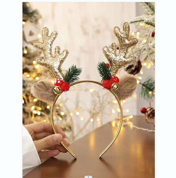 2023 Party Supplies Deer Antler Headband Bells Cute Christmas Reindeer Ears Headband Christmas Products