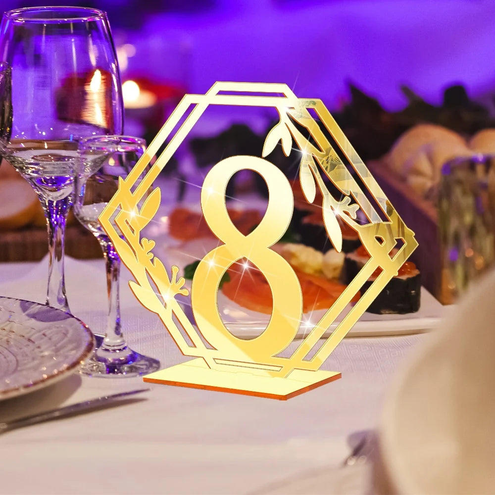 1 Wedding party, custom 3D acrylic wedding table number plate gold and silver mirror placement card and table setting