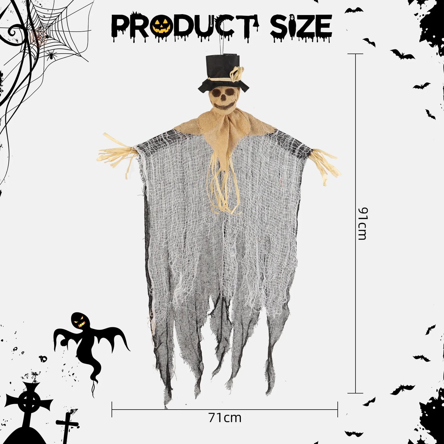 Halloween & Day of the Dead Scary Halloween Scarecrow Hanging Skeleton with Runic and Hat 91 CM