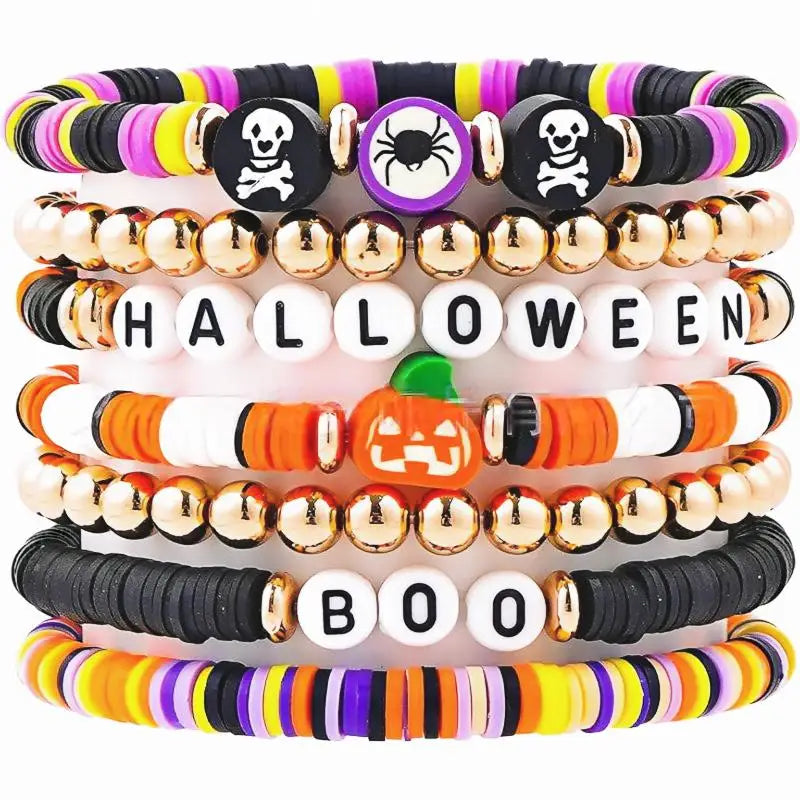 Halloween & Death Day Pafu Halloween Bracelet Ornaments Custom DIY Beads Bohemian Layered Bracelet Set Friendship Bracelet Girls & Girls Gifts