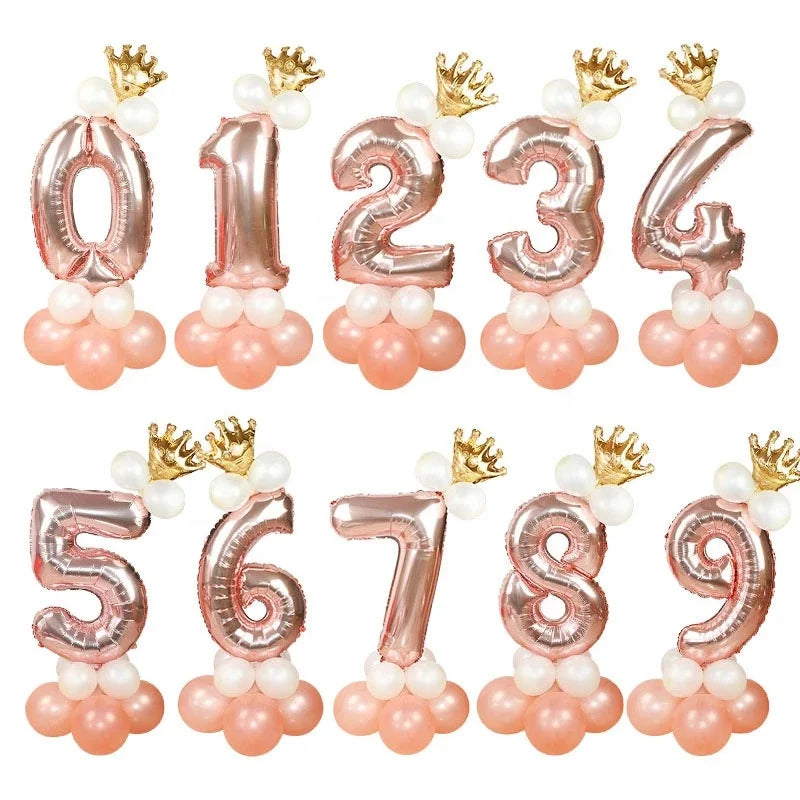 Birthday Party 2 Rose Gold Princess Prince Crown Flower Foil Balloon Wedding Baby Shower Birthday Party Decoration