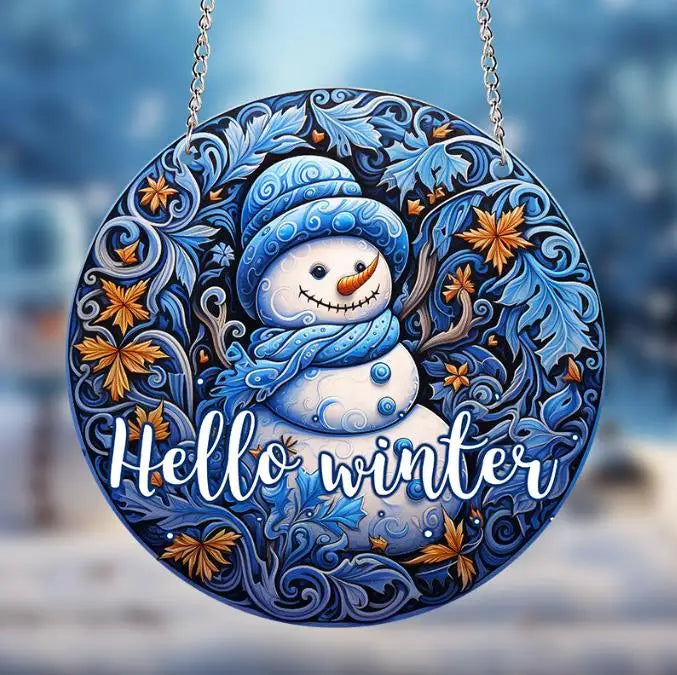 Round acrylic art sign plaque Christmas Day decoration greeting snowman hanging sign Christmas home window wall decoration