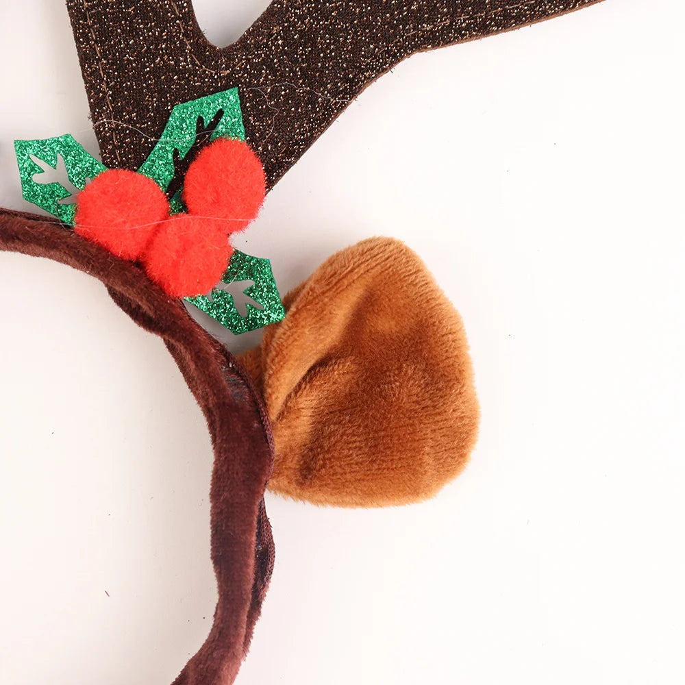 BSCI Custom Packaging Christmas Party Decorations Cartoon Colored Reindeer Antlers Christmas Headband Party Photo Booth