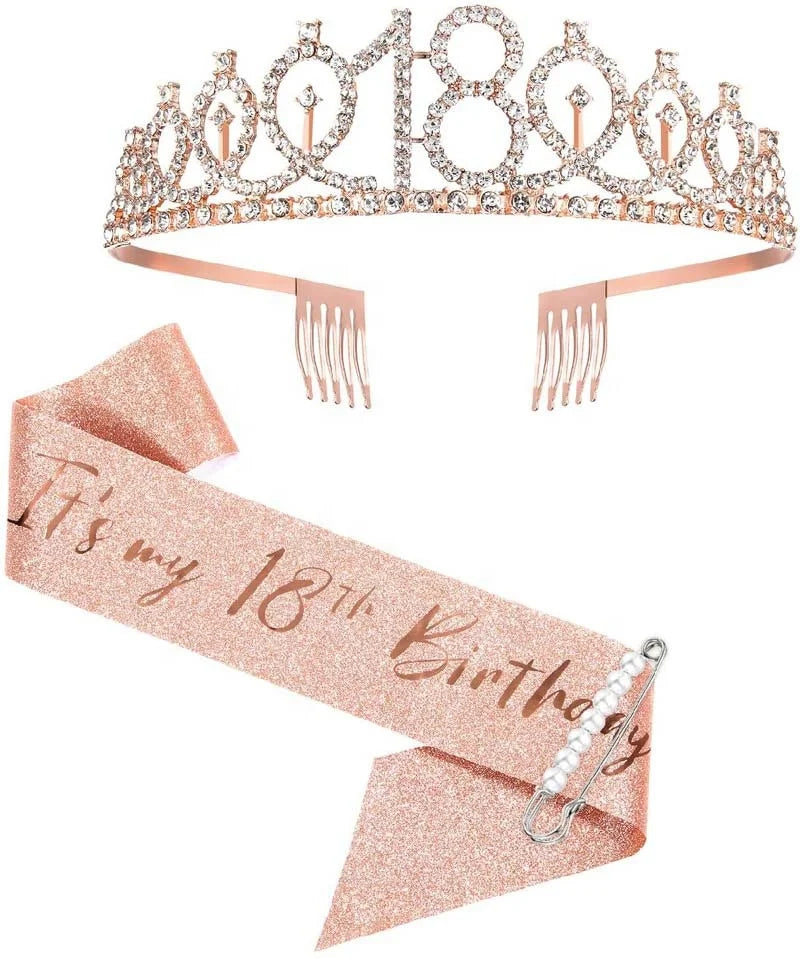 Birthday Party 2 Personalized Rose Gold Birthday Gift Glitter Belt Birthday Party Preference Birthday Girl Belt & Rhinestone Headgear Set