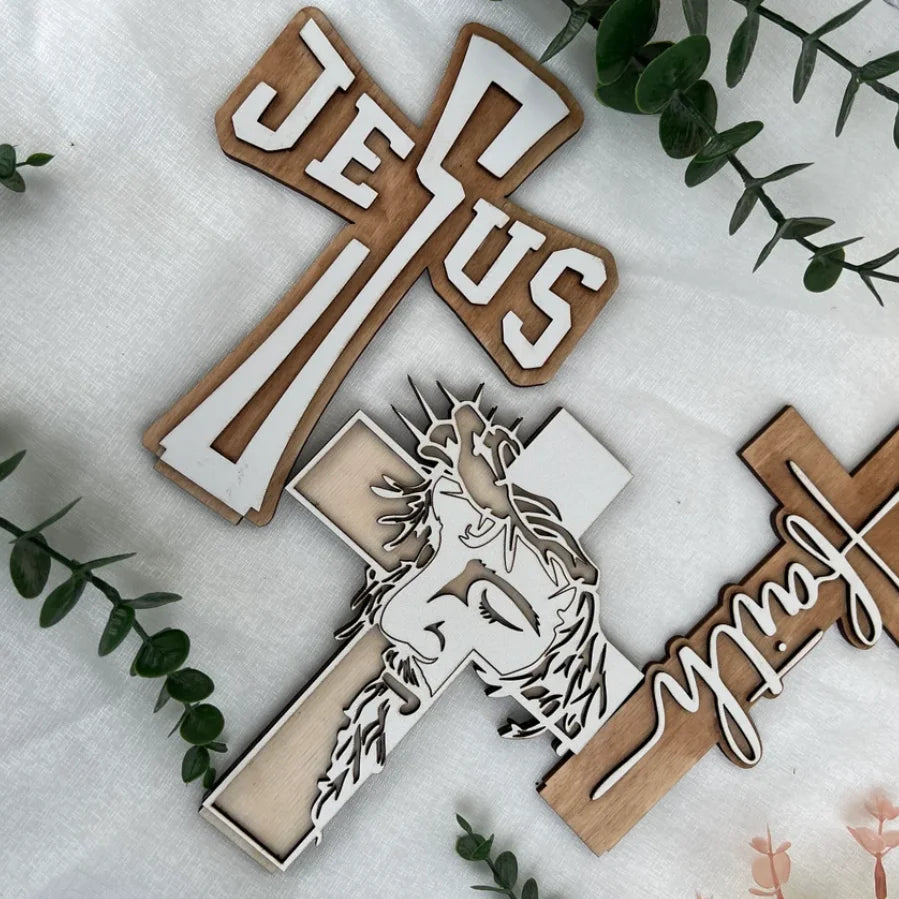 Easter and Thanksgiving 3 Decoration Christian Jesus Sign Religious Cross Plywood Garden Decoration Name Printing Wooden Easter Home Decoration