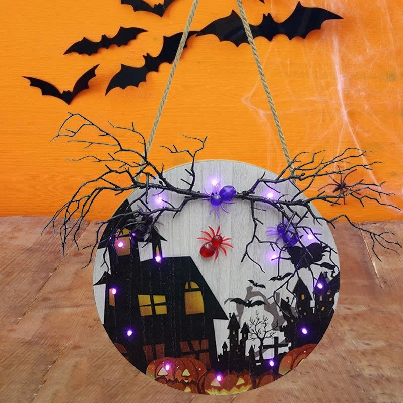 Wooden Crafts, Halloween Folk Art Hanging Signs Front Castle Haunted House Door Decorations Light Farmhouse Style Festive Hanging Decorations Halloween