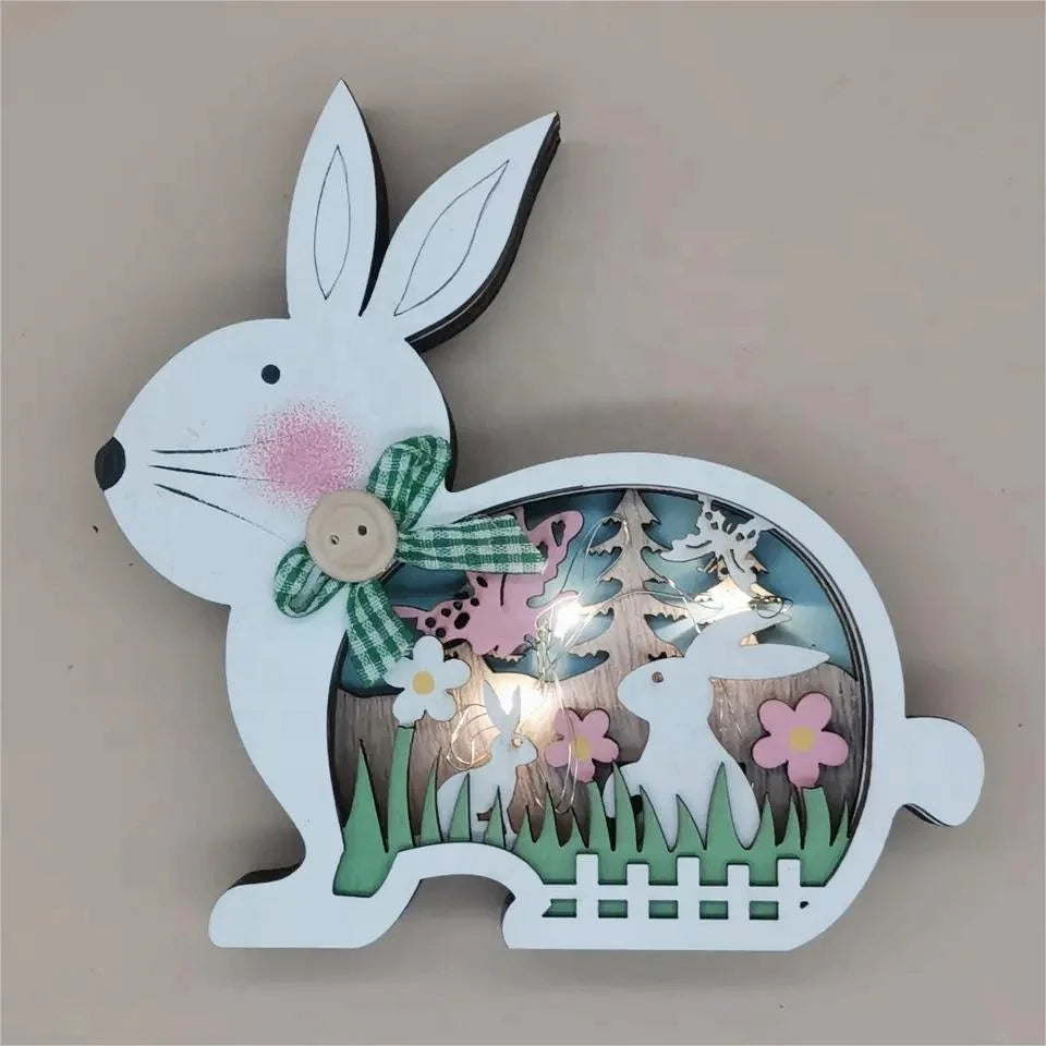 Páscoa e Ação de Graças 3 Novos Enfeites de Coelho de Cor Luminosa para Escritório em Casa Decoração de Páscoa com Diodo Emissor de Luz para Páscoa Artesanato em Madeira Iluminação de Coelho de Madeira 