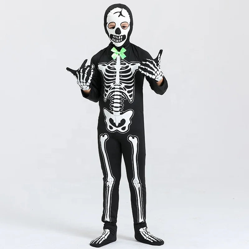 Halloween & Day of the Dead Cosplay Kids Costume Horror Game Skull Costume Themed Dance Party Luminous Skull Cloth Halloween Costume
