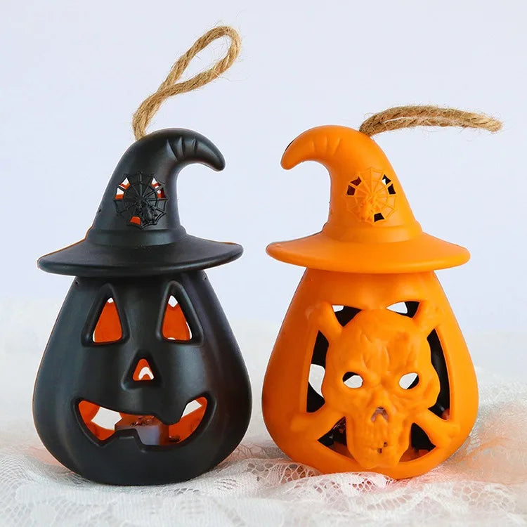 Halloween & Day of the Dead 12 * 8cm Flash LED Halloween Party Tree Decoration Scary Jack-O-Lantern Flickering Hanging Halloween Double Color Pumpkin Lanterns