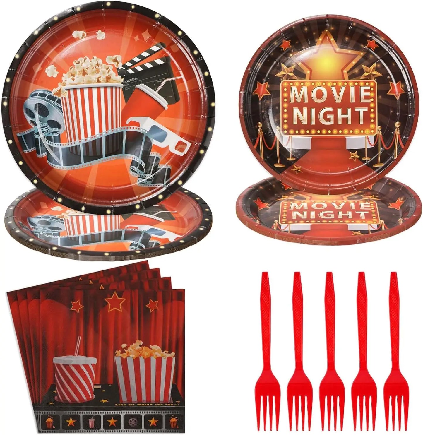 96 Movie Night Party Supplies Hollywood Movie Night Theater Party Paper Plates and Napkin Kits
