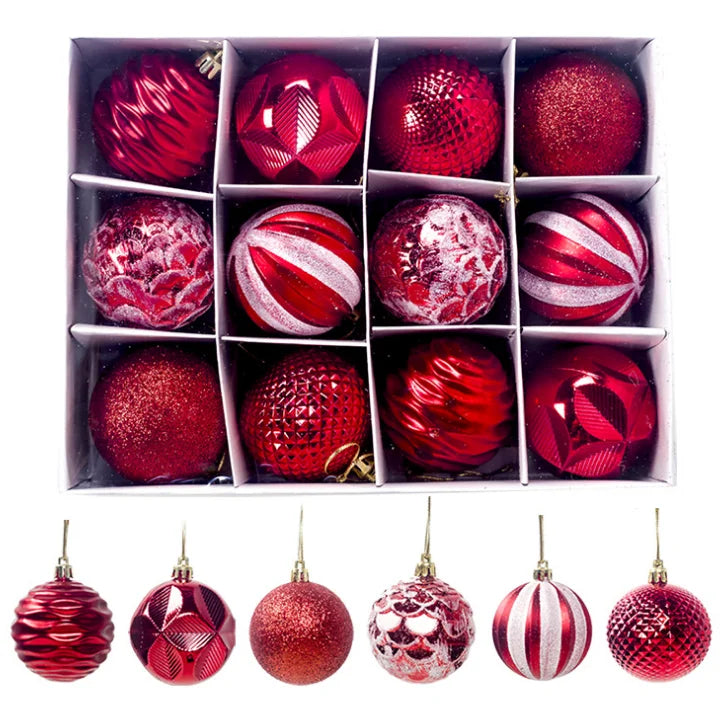 12Pck Christmas 6cm Ball Supplies Christmas Tree Ornaments Glitter Pendant Painting PVC Ornaments Set