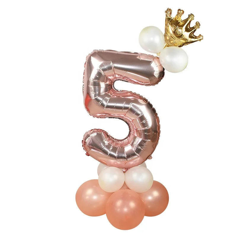 Birthday Party 2 Rose Gold Princess Prince Crown Flower Foil Balloon Wedding Baby Shower Birthday Party Decoration
