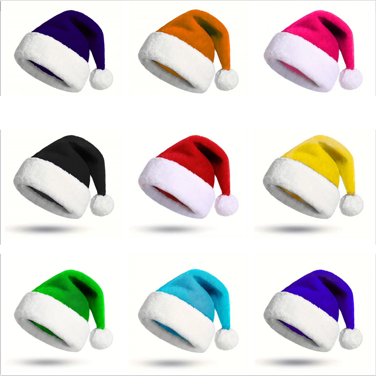 Chapéu de Natal engraçado de pelúcia curto clássico multicolorido engrossado e alongado chapéu de Papai Noel adulto 