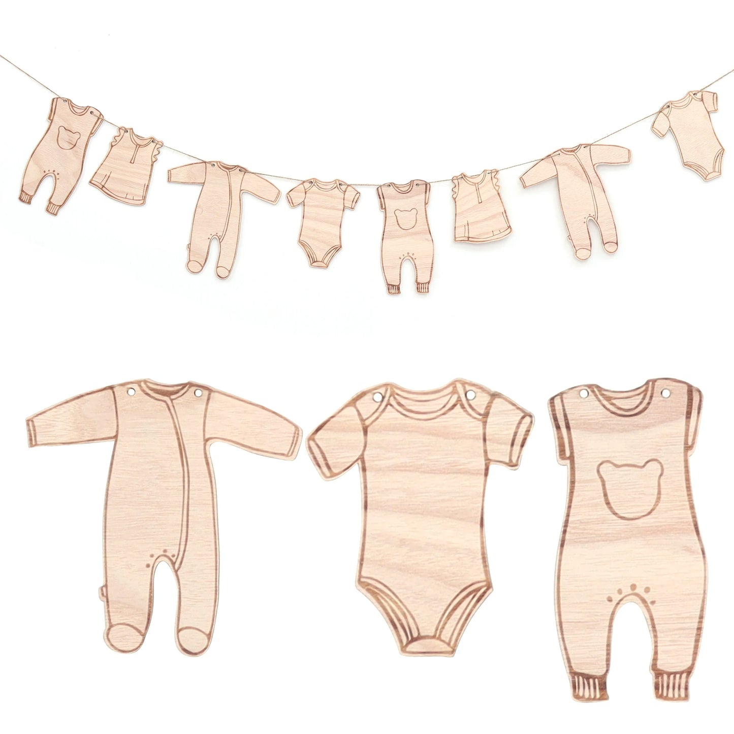 生日派对定制男女通用胶合板派对花环aqiqah装饰婴儿淋浴彩旗紧身衣横幅婴儿淋浴彩旗装饰