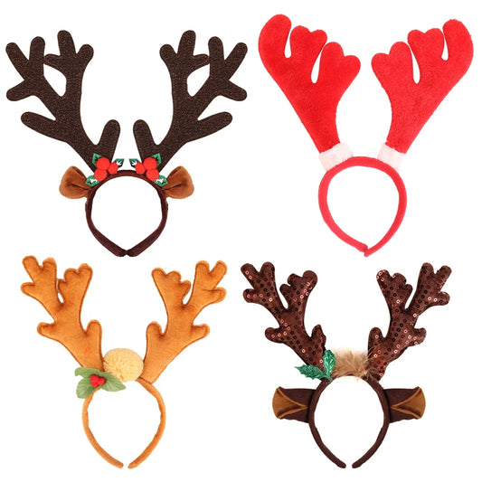 BSCI Custom Packaging Christmas Party Decorations Cartoon Colored Reindeer Antlers Christmas Headband Party Photo Booth