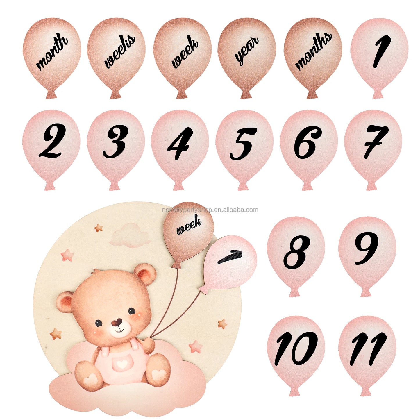 Birthday party newborn wooden milestone sign newborn photography props baby bear growth photo props