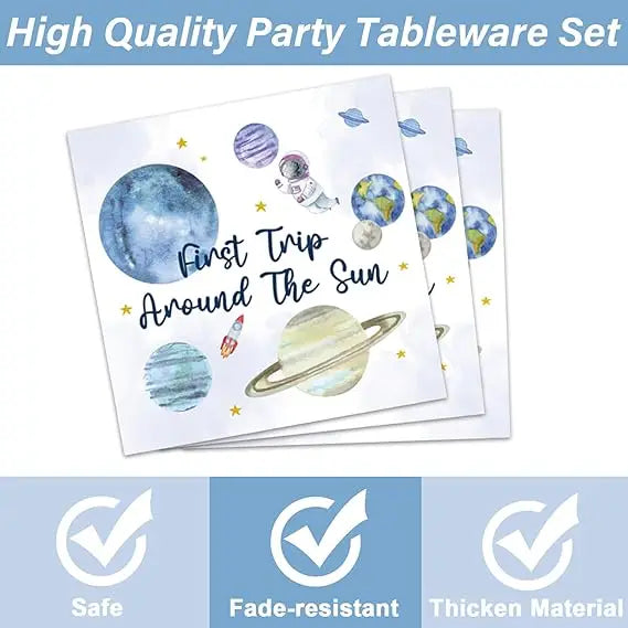 Birthday Party 2 First trip around the sun Birthday party supplies Outer space themed party disposable tableware set Sun themed party decoration