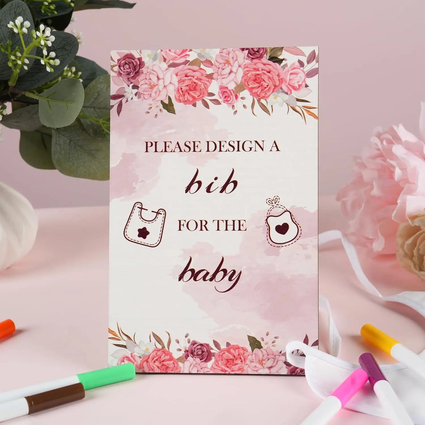 Halloween & Day of the Dead 53pcs Baby Shower Games White Baby Bib Design Games Boys Girls Sex Reveal Party Gifts DIY Baby Tights Game Sets