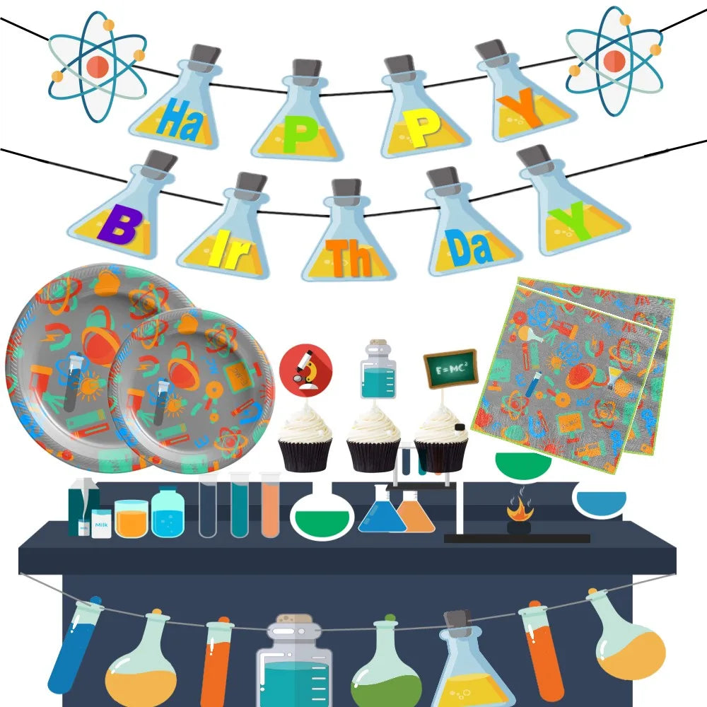 Birthday Party 2 Test Tube Banner Children's Birthday Party Mad Scientist Party Decorations Chemistry Lab Theme Support