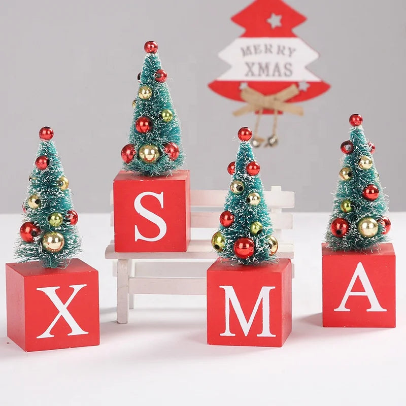 Xmas Faux Mini Christmas Tree Interior Wooden Tabletop Ornament Festive Christmas Party Decoration