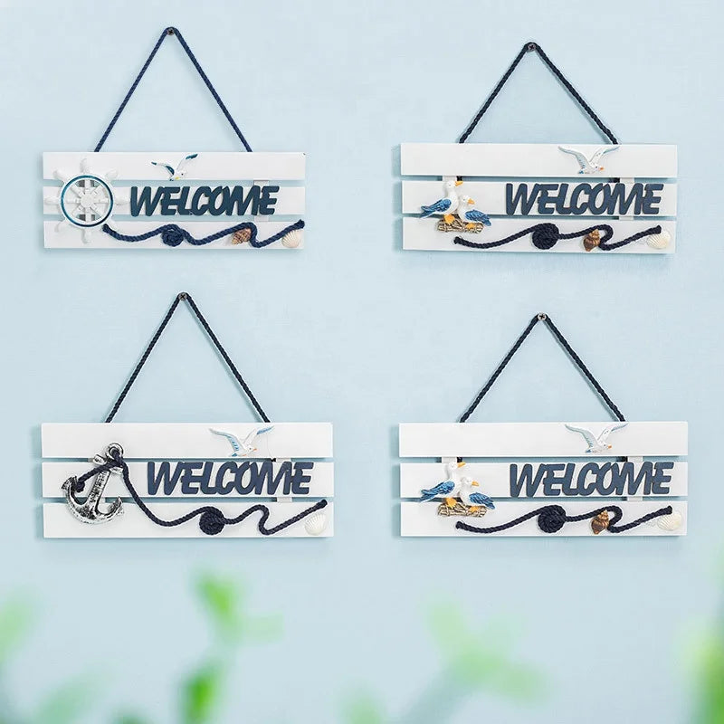 Wooden crafts, beach style wood home wall decoration welcome board Mediterranean style pendant crafts door garden