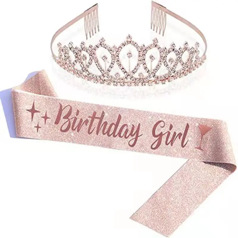 Birthday Party 2 Hot Sale Party Favorites Rose Gold Birthday Crown and Girls Birthday Party Belt