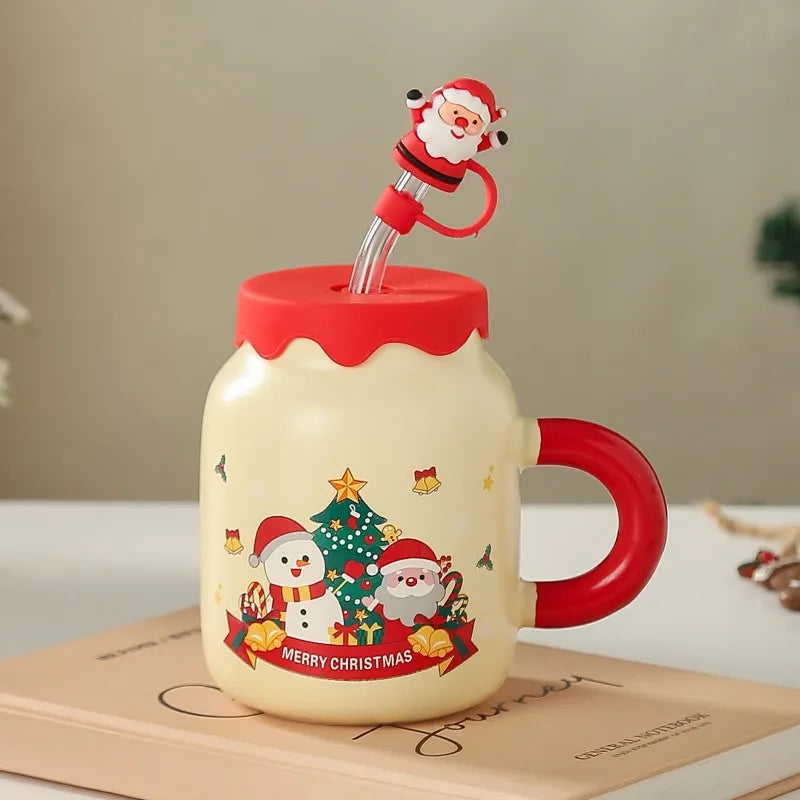 Coffee Cup 2025 New Christmas Coffee Cup and Straw Gift Box Set Wedding Christmas Gift Cute Ceramic Santa Coffee Cup