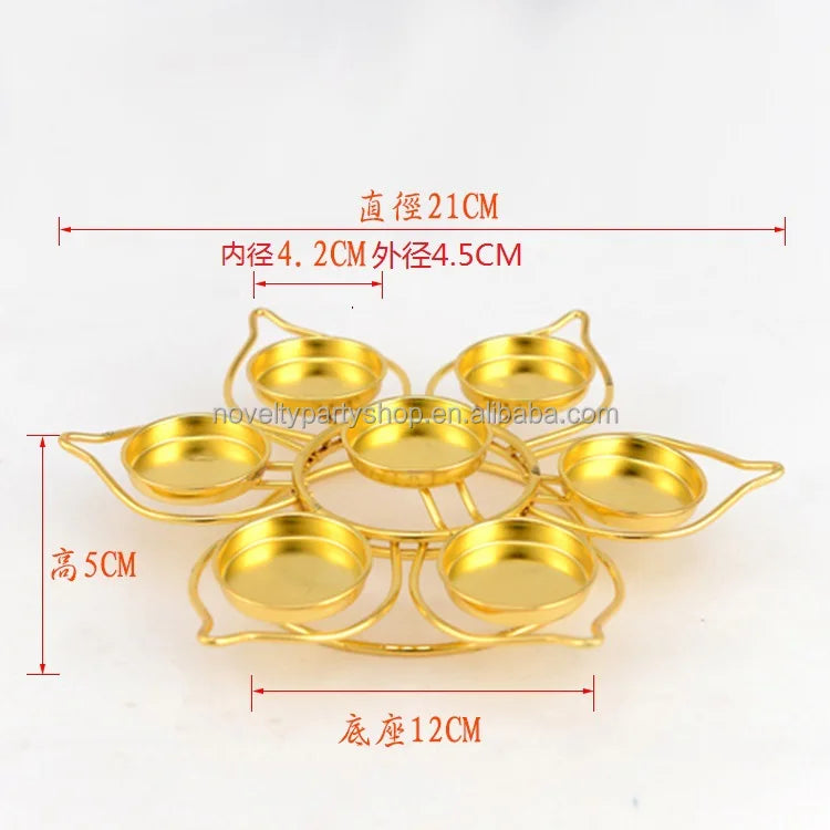 Novidade em metal dourado com nove estrelas de lótus, pequeno porta-velas redondo 