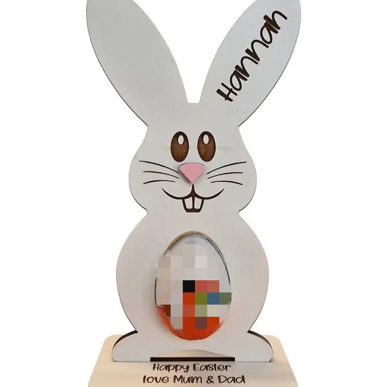 Easter and Thanksgiving 3 Personalized Name Easter Painted Egg Rack Easter Party Decorative Props Wooden Cute Rabbit Wallet Storage Gifts