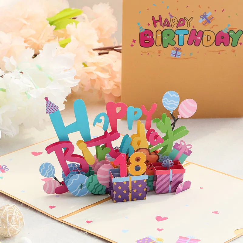 Birthday Party 2 Novelty Party Folding Happy Birthday Greeting Card DIY Digital 3D Pop-up Birthday Card with Envelope