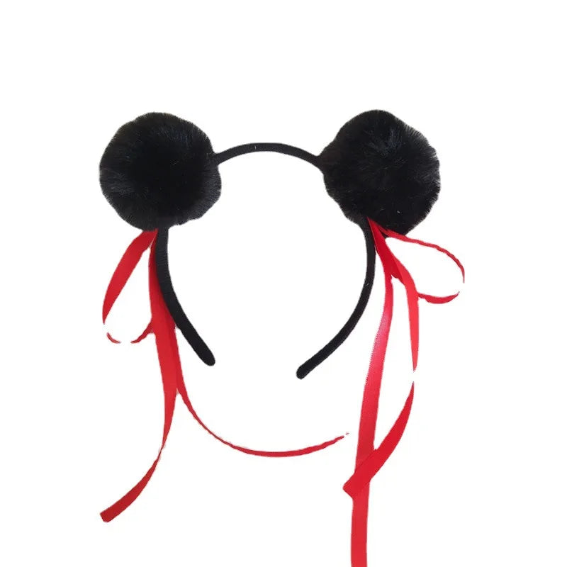Wholesale 2025 headband children role play decoration red and black hair accessories cute fluff cartoon headband