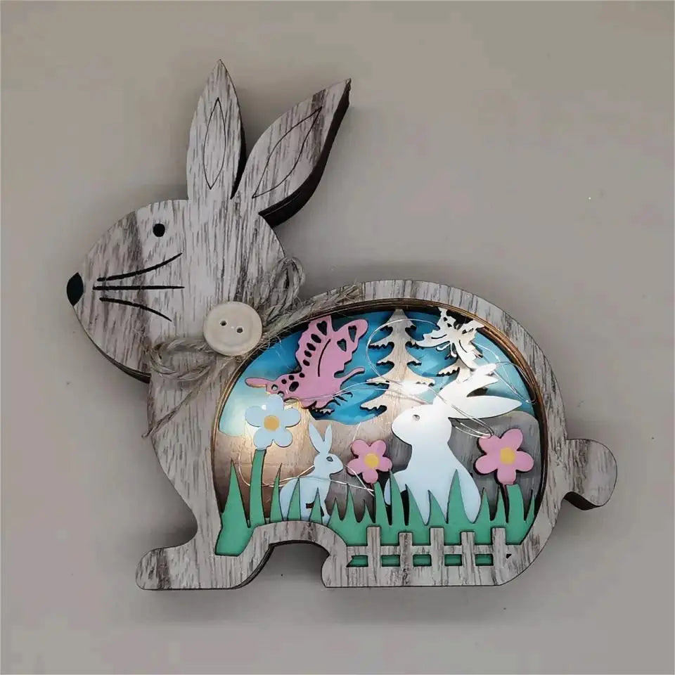 Páscoa e Ação de Graças 3 Novos Enfeites de Coelho de Cor Luminosa para Escritório em Casa Decoração de Páscoa com Diodo Emissor de Luz para Páscoa Artesanato em Madeira Iluminação de Coelho de Madeira 