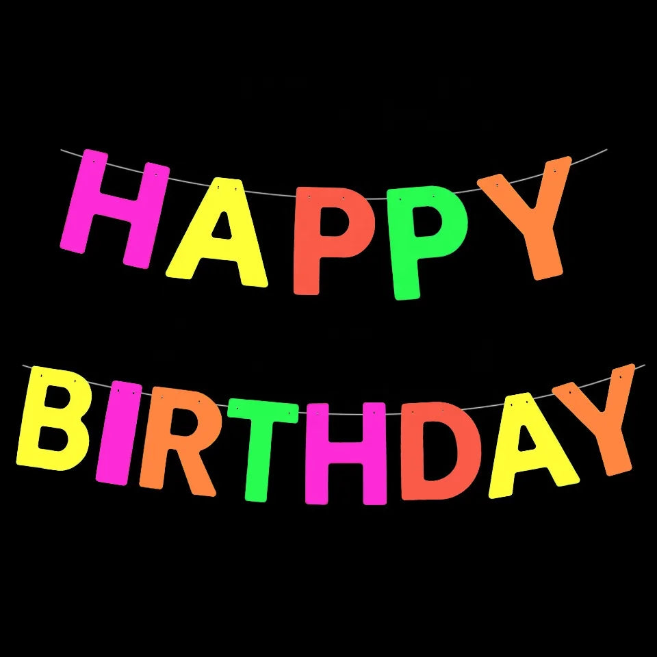 Birthday Party 2 Dark Wreath Glow Birthday Wedding Christmas Neon Party Decoration Neon Paper Banner Glow Party