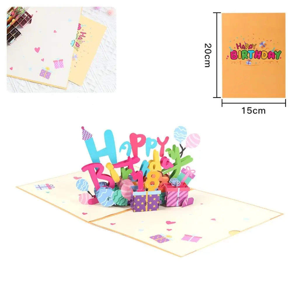 Birthday Party 2 Novelty Party Folding Happy Birthday Greeting Card DIY Digital 3D Pop-up Birthday Card with Envelope