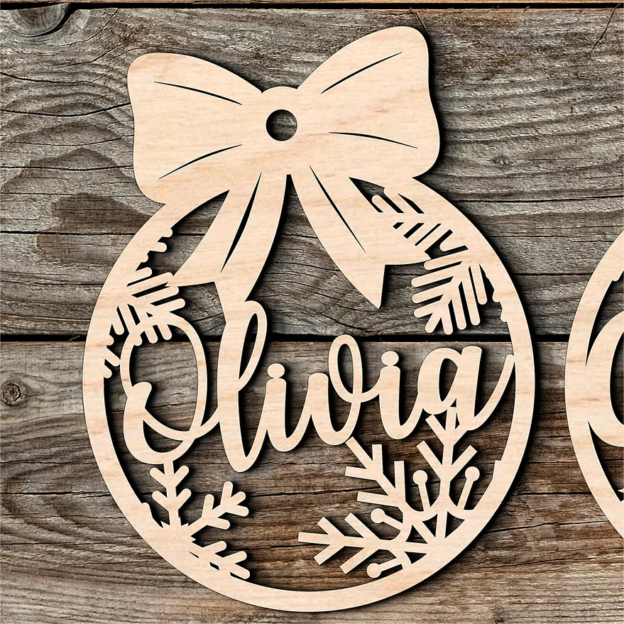 DIY Custom Christmas Party Ornament Laser Cut Holiday Craft Decorative Gift Label Plywood Family Name Christmas Sign