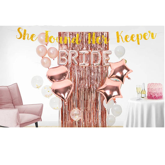 Bachelorette Party 1 Bridal Shower Rose Gold Party Decoration Rose Gold Curtains Bridal Window Sash Balloons Gold Confetti Bachelorette Party Decoration Kit