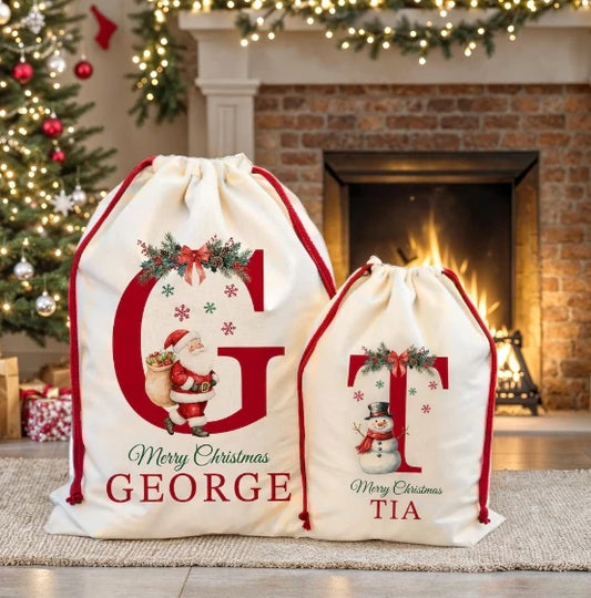 Personalized initial name Santa bag Wedding Christmas gift Perfect Christmas Eve bag Customized reusable oversized Santa bag
