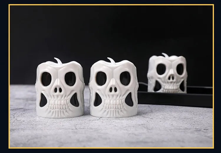 Halloween & Day of the Dead 7 * 5.5cm LED Halloween Ghost Head Lights Flame Less Skull Tea Lights for Halloween Home Party Halloween Skull Candle Lights