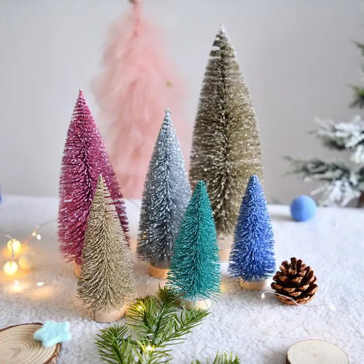 Christmas Mini Sisal Tree for Craft Bottle Brush Pine Tree for Christmas Village Artificial Snow Frost Tree