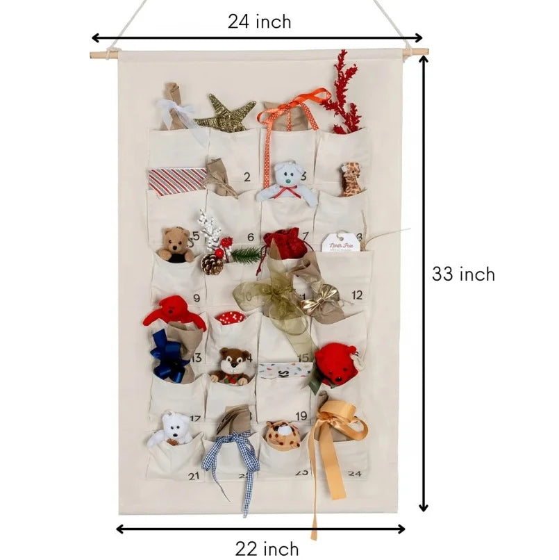 Novel Advent Calendar with Big Pocket Wall Hanging Gathre Simulates Christmas Countdown