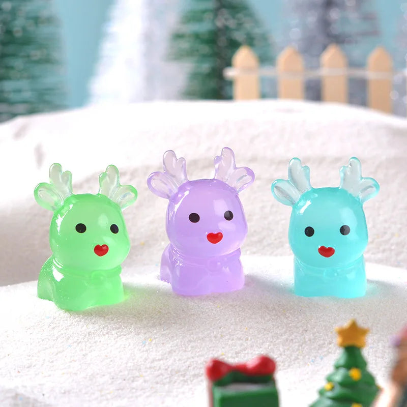 Christmas cute breeze snow 6-piece set luminous cartoon elk DIY night light decoration resin craft