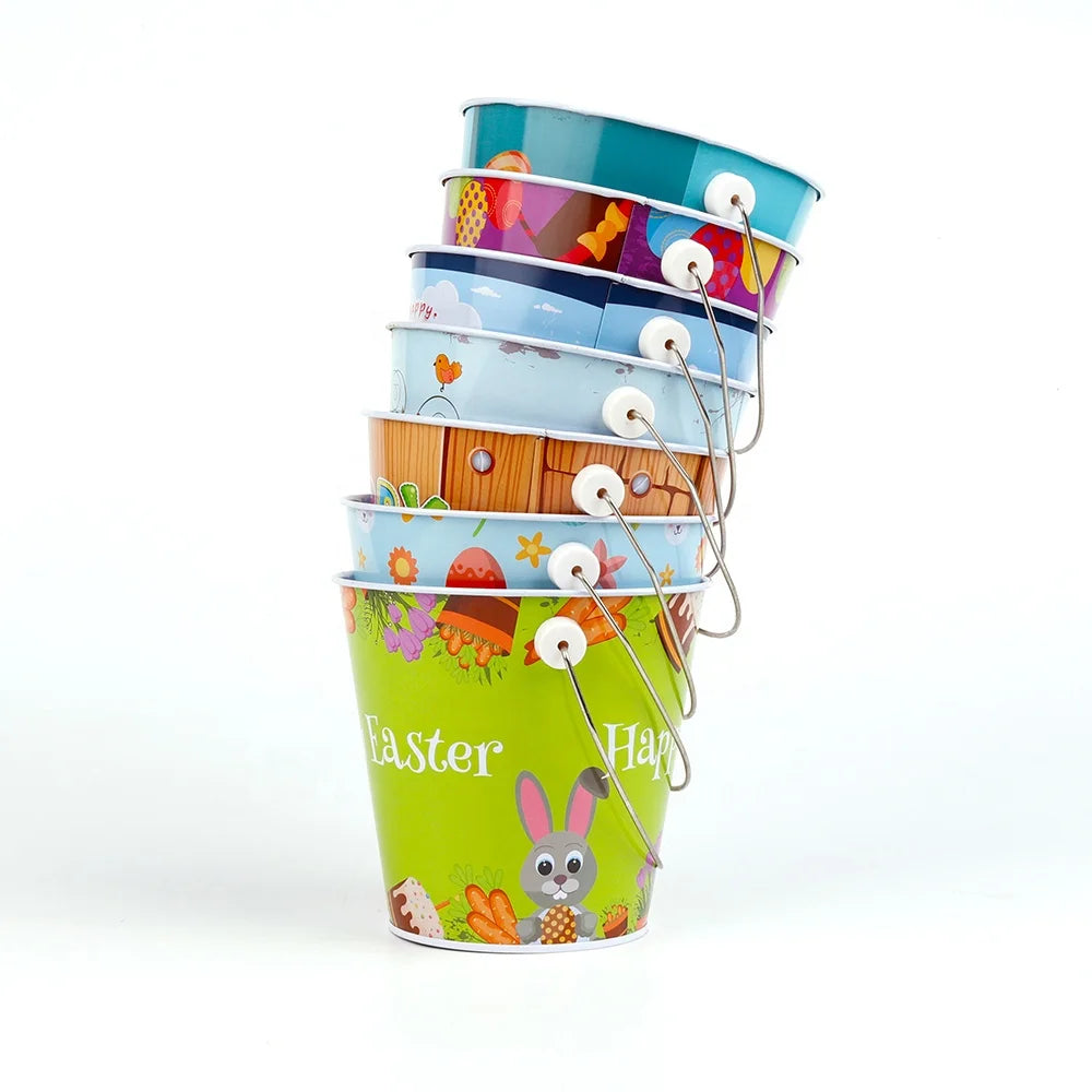 Easter and Thanksgiving 3 Rabbit Barrel Baskets Easter Egg Hunts Gift Baskets Kids Parties Love Easter Metal Barrels